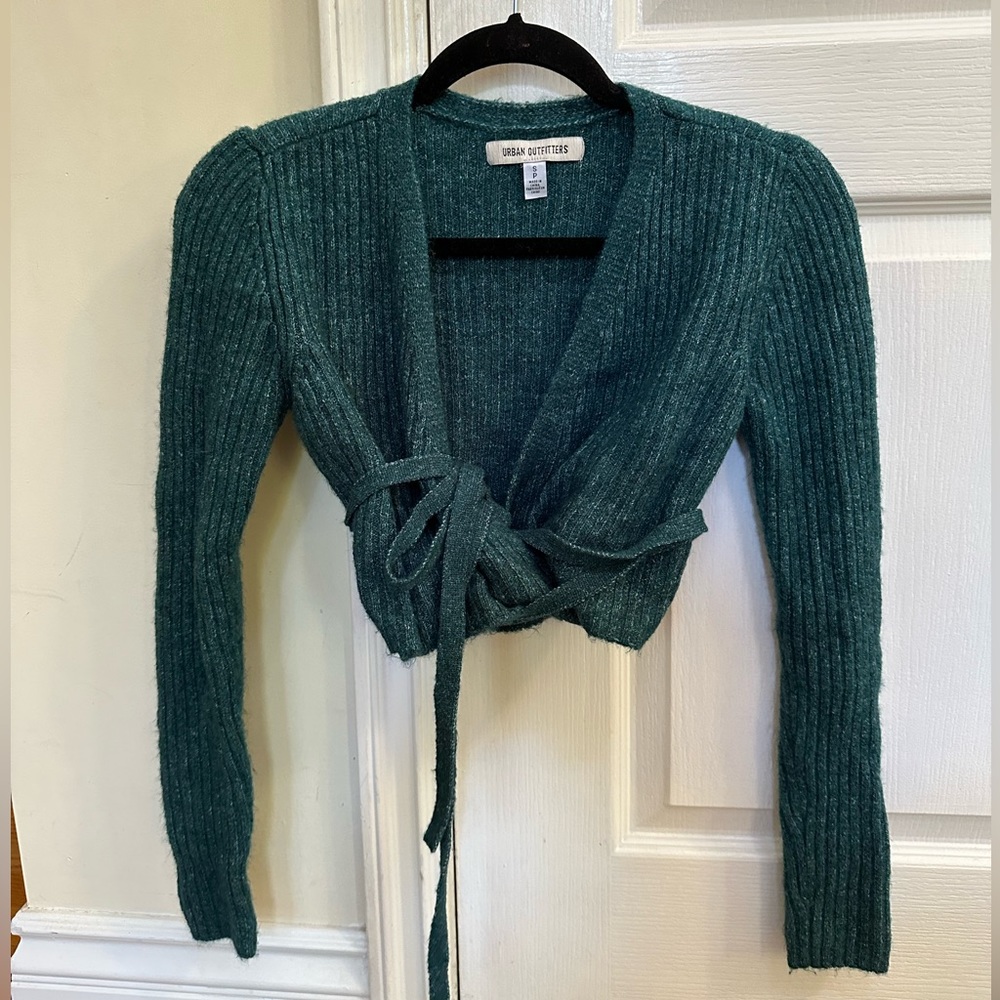Urban Outfitters teal tie sweater